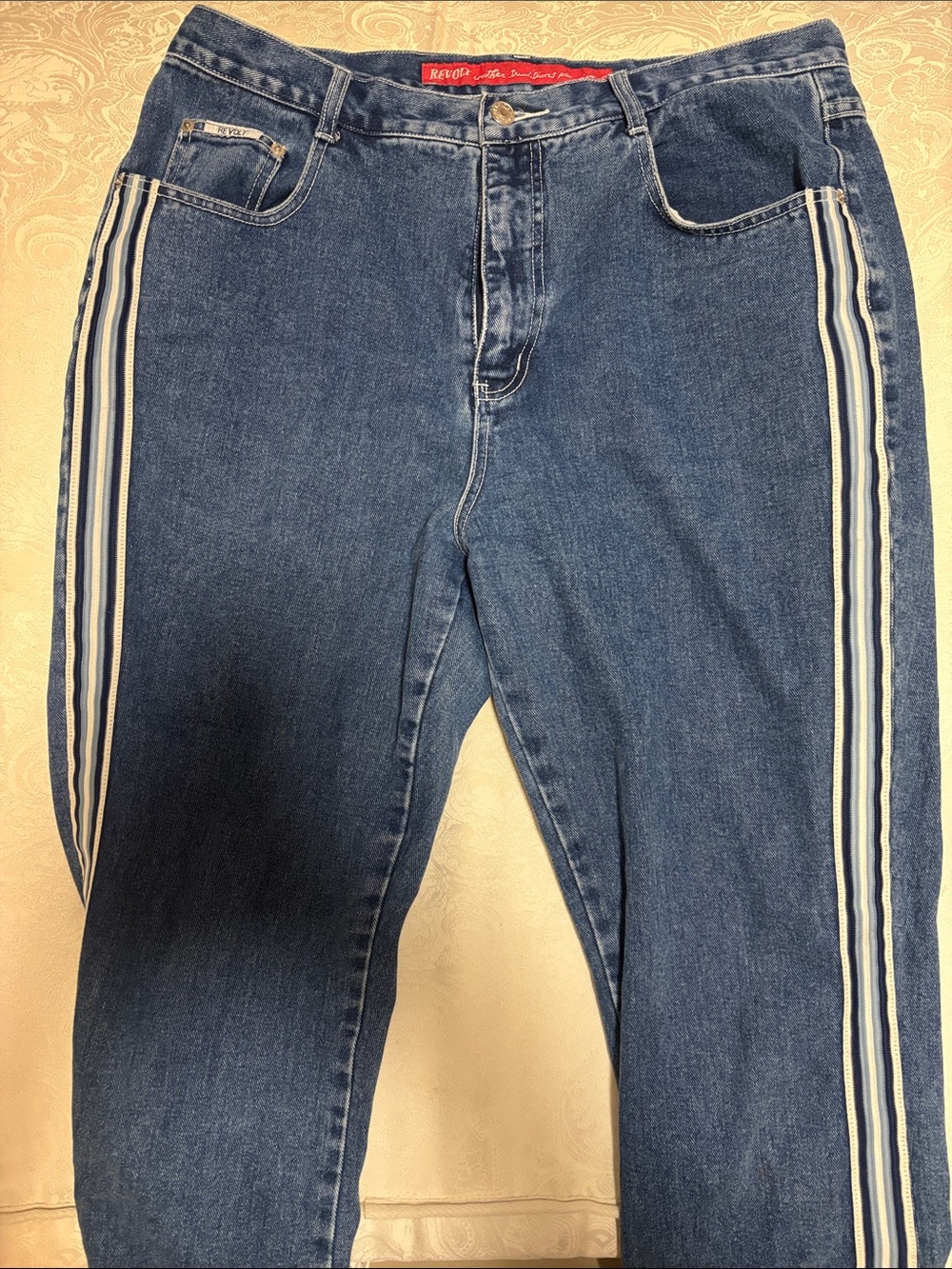Trendy mid rise striped jeans